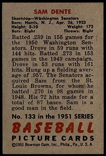 1951 Боуман 133 Сам Денте Вашингтон Сенатърс (Бейзболна картичка) EX/MT Senators