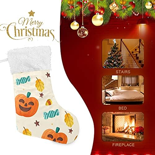 Акварелни Коледни Чорапи с Тиква и Конфетными Листа на Хелоуин, Големи Коледни Чорапи за Камината, Коледната